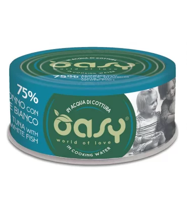 Oasy gatto more love 75% tonno con pesce bianco 70 gr