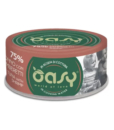 Oasy gatto more love 75% tonno con gamberetti 70 gr