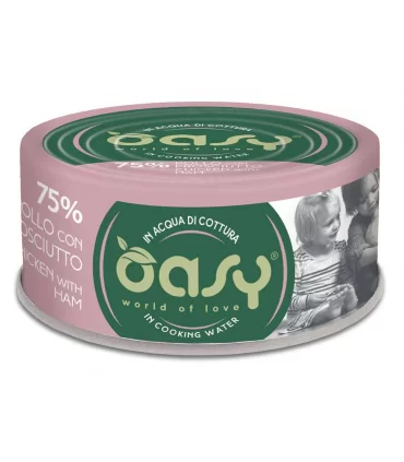 Oasy gatto more love 75% pollo con prosciutto 70 gr