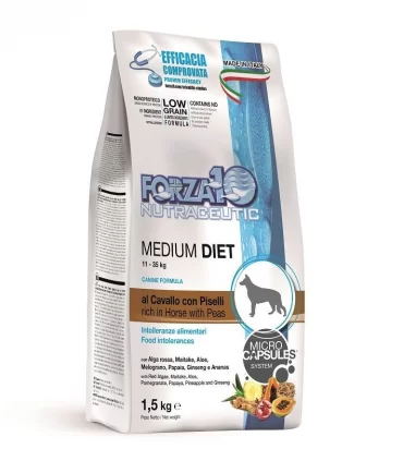 Forza 10 cane medium diet low grain al cavallo e piselli 1,5 kg