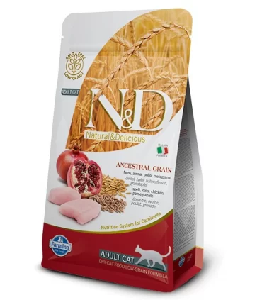 Farmina n&d low grain gatto farro avena pollo melograno 300 gr