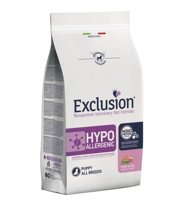 Exclusion diet formula hypoallergenic puppy maiale e piselli all breeds 2 kg