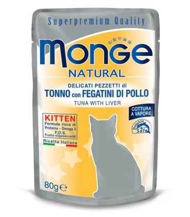 Monge gatto kitten tonno con fegatini di pollo bustina 80 gr