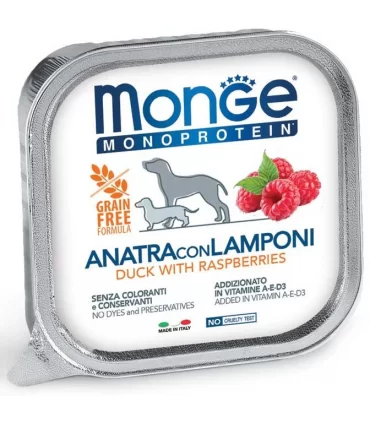 Monge cane monoprotein fruit anatra con lamponi 150 gr