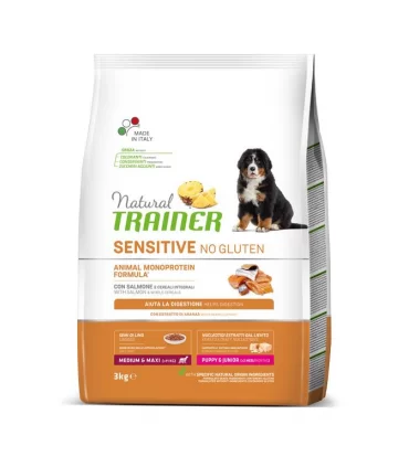 Natural Trainer sensitive cane no gluten medium & maxi puppy & junior salmone 3 kg