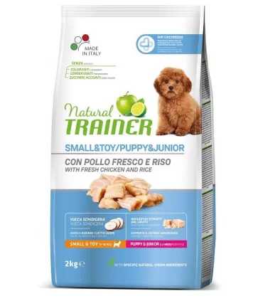 Natural trainer puppy & junior small & toy con pollo fresco e riso 2 kg