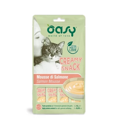 Oasy gatto snack creamy mousse di salmone 4x15 gr