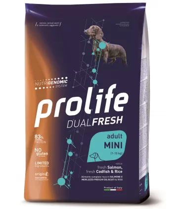 Prolife cane dualfresh adult salmone merluzzo & riso mini 2 kg