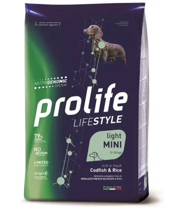 Prolife cane lifestyle adult light merluzzo & riso mini 2 kg