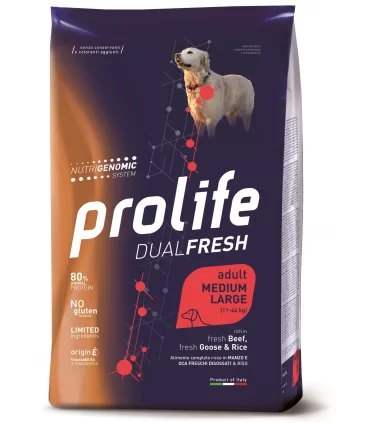 Prolife cane dualfresh adult manzo oca & riso medium large 12 kg