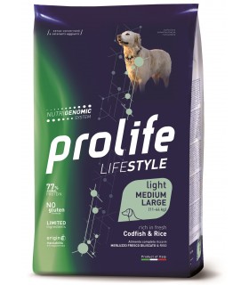 Prolife cane lifestyle light merluzzo & riso medium large 12 kg