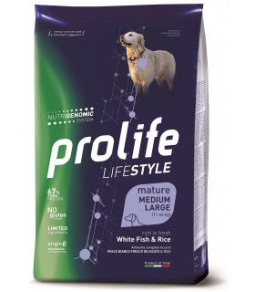 Prolife cane lifestyle mature pesce bianco & riso medium large 12 kg