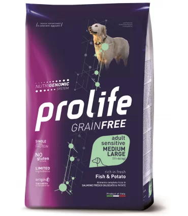 Prolife cane grainfree adult sensitive pesce & patate medium large 2,5 kg