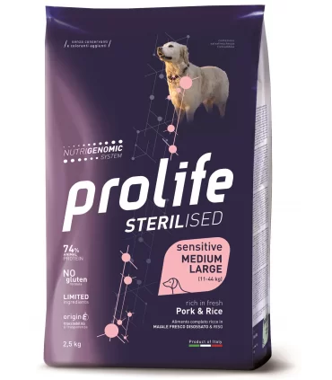 Prolife cane sterilised sensitive adult maiale & riso medium large 2,5 kg