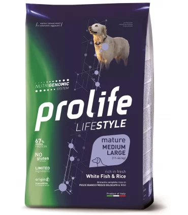 Prolife cane lifestyle mature pesce bianco & riso medium large 2,5 kg