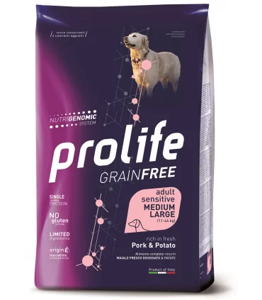 Prolife cane grainfree adult sensitive maiale & patate medium large 10 kg