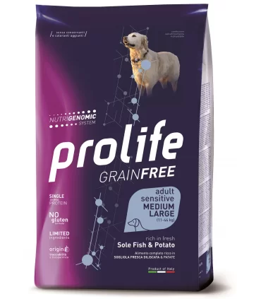 Prolife cane grainfree adult sensitive sogliola & patate medium large 10 kg