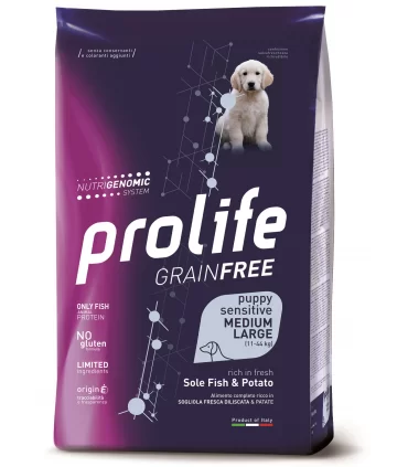Prolife cane grainfree puppy sensitive sogliola & patate medium large 10 kg