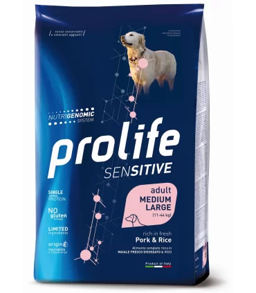 Prolife cane sensitive adult maiale & riso medium large 10 kg