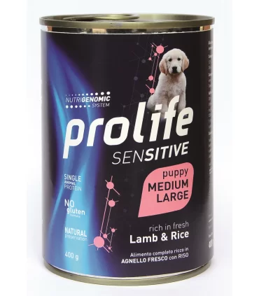 Prolife cane sensitive puppy agnello & riso medium large 400 gr