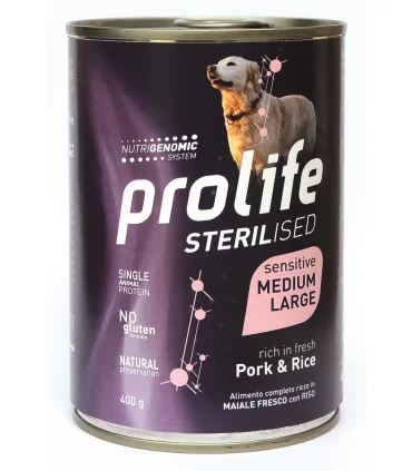 Prolife cane sterilised sensitive adult maiale & riso medium large 400 gr