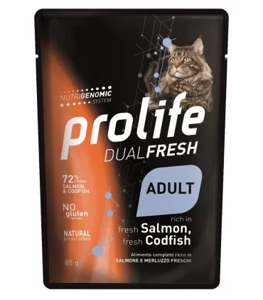 Prolife gatto dualfresh adult salmone e merluzzo bustina 85 gr
