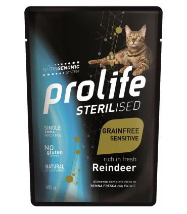 Prolife gatto sterilised adult grainfree sensitive renna bustina 85 gr