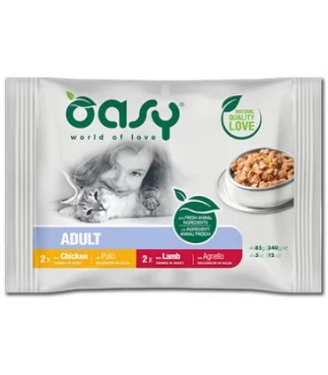 Oasy gatto wet adult pollo e agnello multipack 4x85 gr