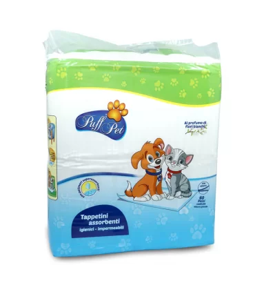 Puff Pet Tappetini assorbenti profumati 60x90 con adesivi 60 pz