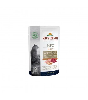 Almo nature hfc jelly gatto con tonno pollo e prosciutto busta 55 gr