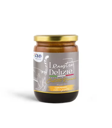 Cliffi Le Nostre Delizie gatto Castelli Romani filetti con manzo mela e piselli 80 gr