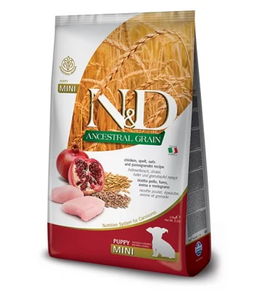 Farmina n&d ancestral grain cane puppy mini farro avena pollo e melograno 2,5 kg