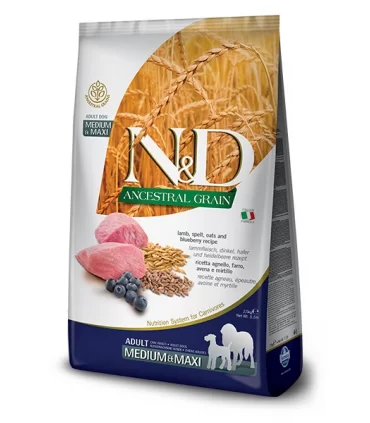 Farmina n&d ancestral grain cane adult medium & maxi farro avena agnello mirtillo 12 kg