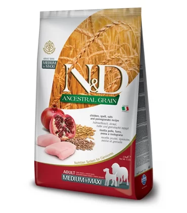 Farmina n&d ancestral grain cane medium & maxi farro avena pollo e melograno 12 kg