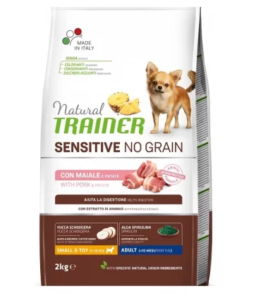 Natural trainer Sensitive no grain cane small & toy Adult maiale e patate 2 kg
