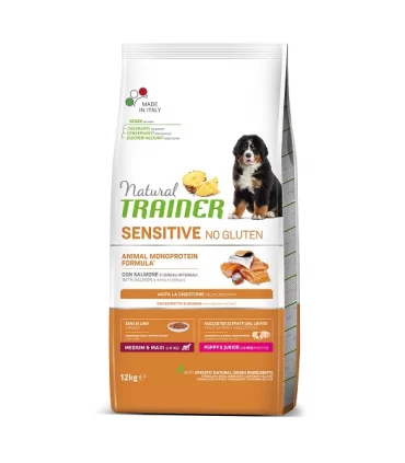 Natural Trainer sensitive cane no gluten medium & maxi puppy & junior salmone 12 kg