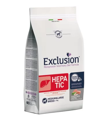 Exclusion diet formula hepatic maiale riso e piselli medium large breed 2 kg