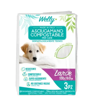 Welly Asciugamano Compostabile LARGE x 3 pz 100 x 160 cm