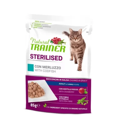 Natural trainer gatto adult sterilised bocconcini con merluzzo 85 gr