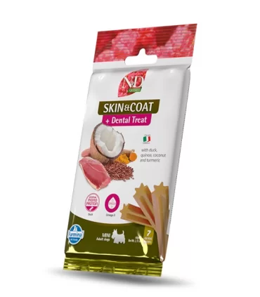 Farmina snack cane mini quinoa skin&coat dental treat anatra quinoa cocco curcuma 60 gr