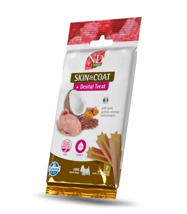 Farmina snack cane mini quinoa skin&coat dental treat quaglia quinoa cocco curcuma 60 gr