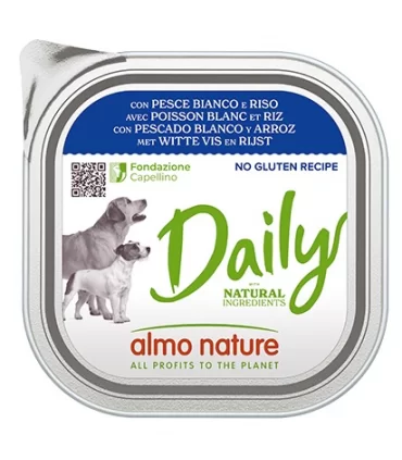 Almo nature pfc daily menu cane adult con pesce bianco e riso 300 gr