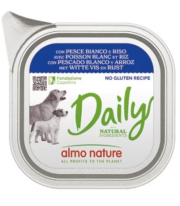 Almo nature pfc daily menu cane adult con pesce bianco e riso 100 gr