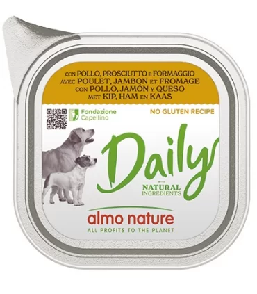 Almo nature pfc daily menu cane adult con pollo prosciutto e formaggio 100 gr