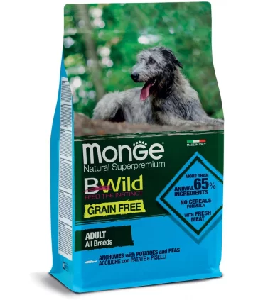 Monge BWild cane all breeds adult acciughe con patate e piselli 12 kg
