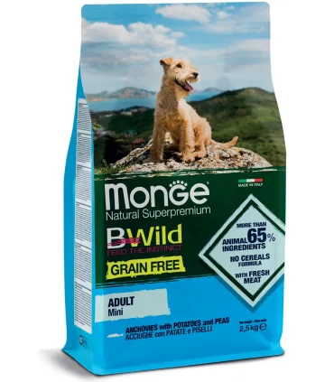 Monge BWild cane mini adult acciughe con patate e piselli 2,5 kg