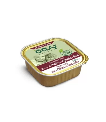 Oasy gatto mature & senior pate ricco di pollo con agnello e riso 100 gr