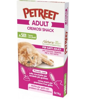 Petreet Adult A501 Cremosi Snack Tonno con Piselli 6 x 14 gr