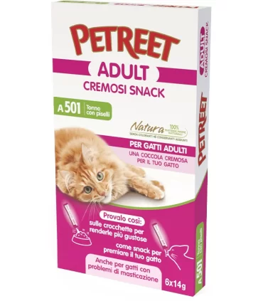 Petreet Adult A501 Cremosi Snack Tonno con Piselli 6 x 14 gr