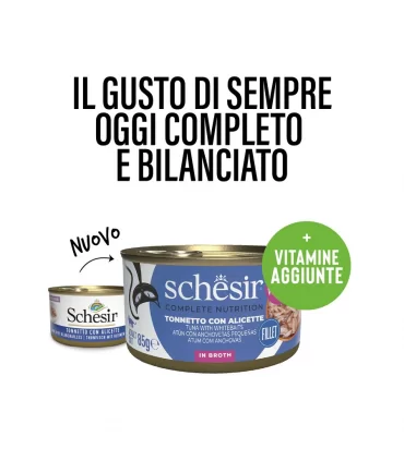 Schesir gatto tonnetto con alicette in brodo 85 gr